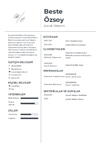 Çocuk Gelişimi Bölümü CV Örnekleri cv indir